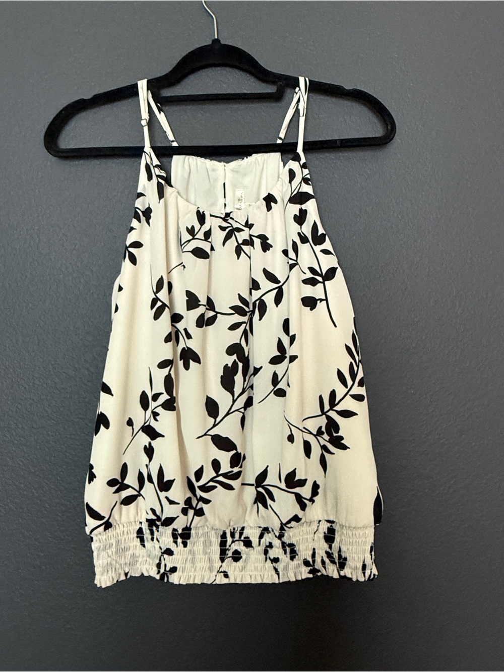 nine britton Cream and Black Floral Smocked Hem Camisole